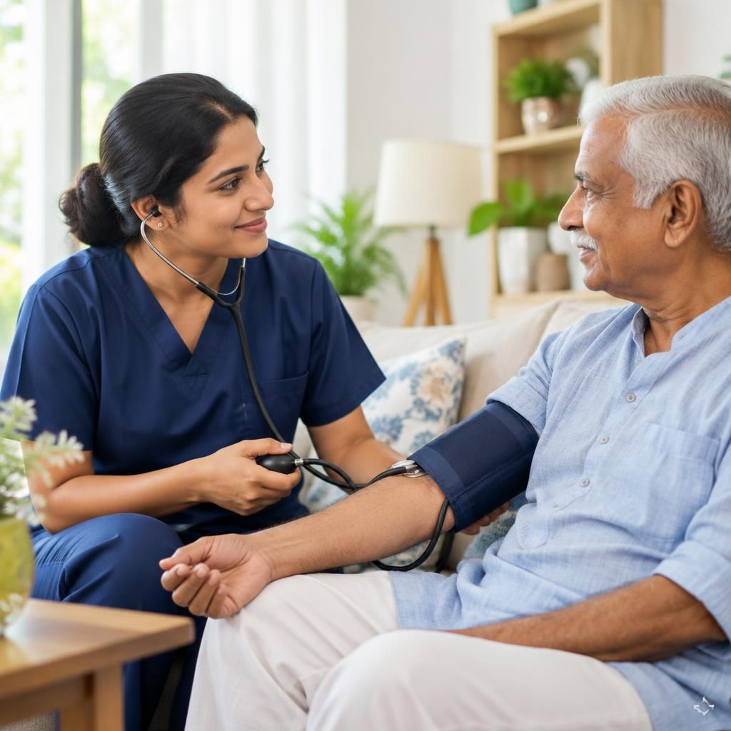 Illustrative elderly care and companionship at home